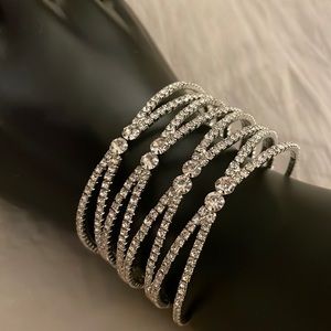 Elegant Silver Tone Rhinestone Multi-Strand Cuff